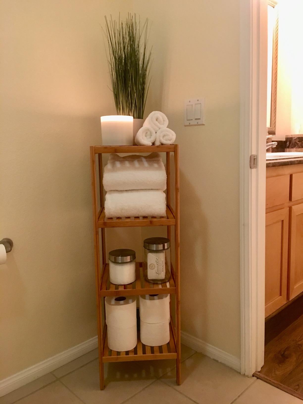100% Bamboo Bathroom Shelf, 4-Tier Multifunctional Storage Rack, Shelving Unit 38.6" x 13" x 13"