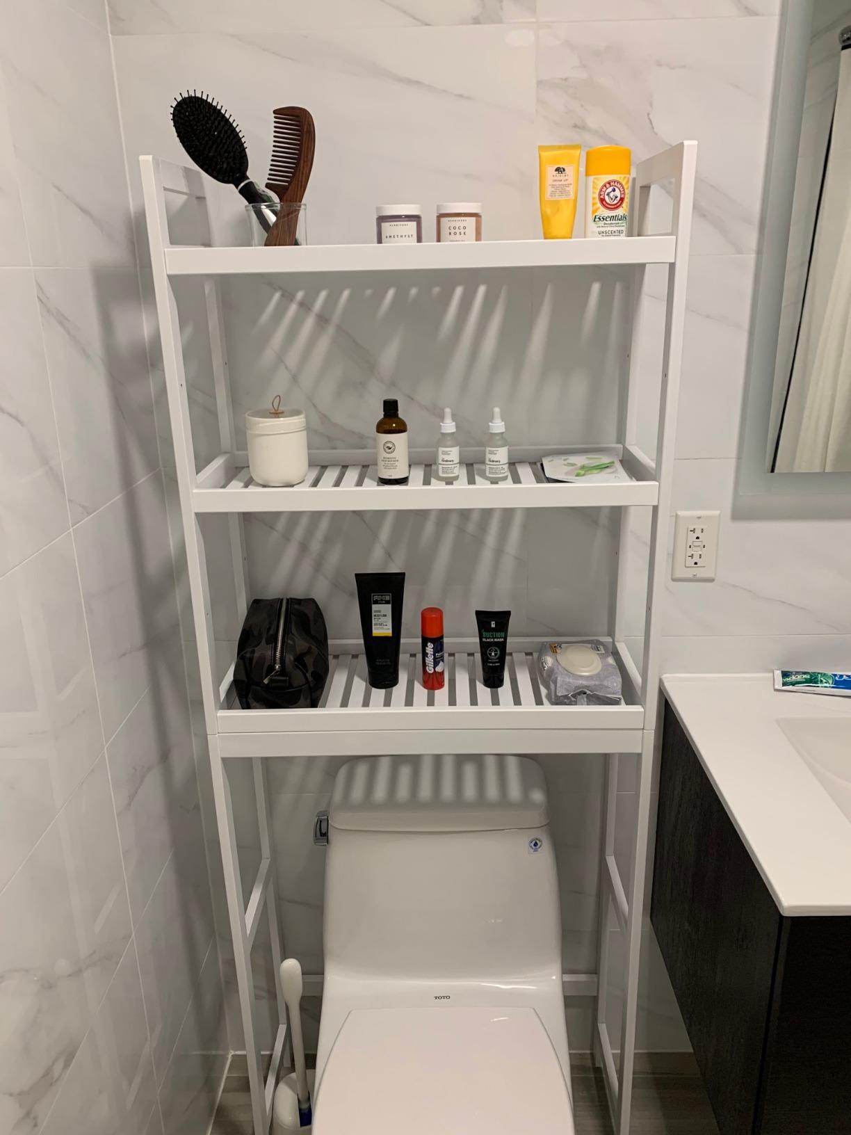 Over-the-Toilet Storage, 3-Tier Bamboo Bathroom Organizer with Adjustable Shelves, Multifunctional Toilet Rack - HWLEXTRA 