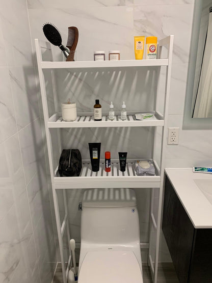 Over-the-Toilet Storage, 3-Tier Bamboo Bathroom Organizer with Adjustable Shelves, Multifunctional Toilet Rack - HWLEXTRA 