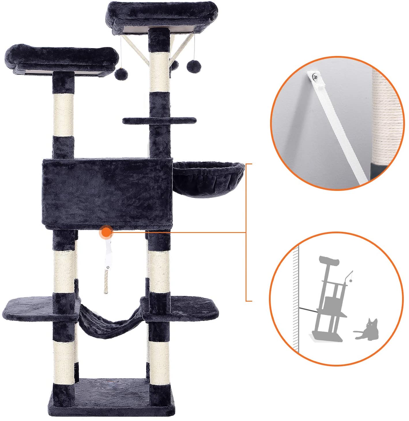 64.6 Inches Large Cat Activity Center with Hammock - HWLEXTRA