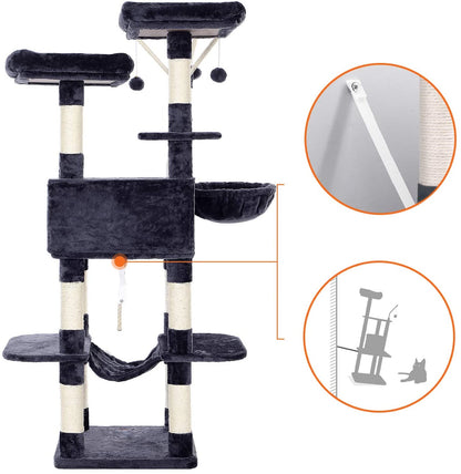 64.6 Inches Large Cat Activity Center with Hammock - HWLEXTRA