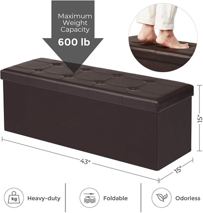 Brown Foldable Storage Ottoman Bench - HWLEXTRA
