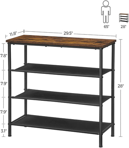 Shoe Rack 4 Tier, Narrow Shoe Organizer for Closet Entryway, with 3 Fabric Shelves and Top for Bags - HWLEXTRA 