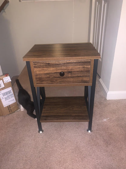 Versatile Nightstands X-Design Side End Table Night Stand Storage Shelf with Bin Drawer