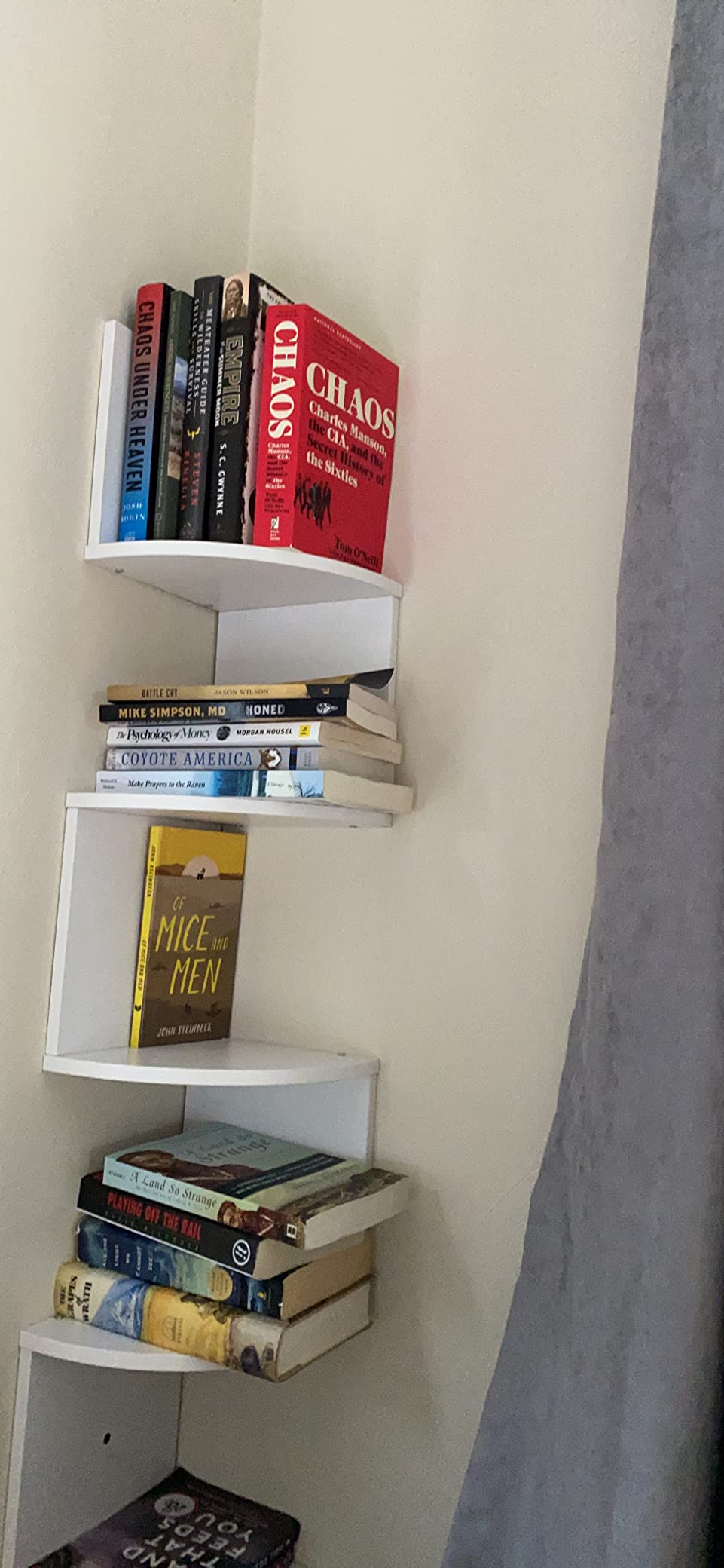Corner Shelf, 5-Tier Floating Wall Shelf with Zigzag Design, Bookshelf, White - HWLEXTRA 