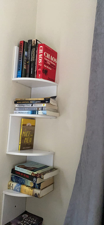 Corner Shelf, 5-Tier Floating Wall Shelf with Zigzag Design, Bookshelf, White - HWLEXTRA 