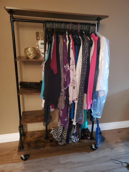 Industrial Brown Clothing Rack on Wheels - HWLEXTRA