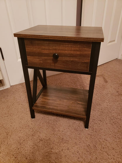 Versatile Nightstands X-Design Side End Table Night Stand Storage Shelf with Bin Drawer
