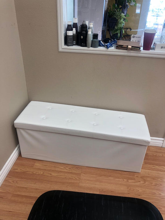 43 Inches Faux Leather Folding Storage Ottoman Bench, Storage Chest Footrest Padded Seat - HWLEXTRA 