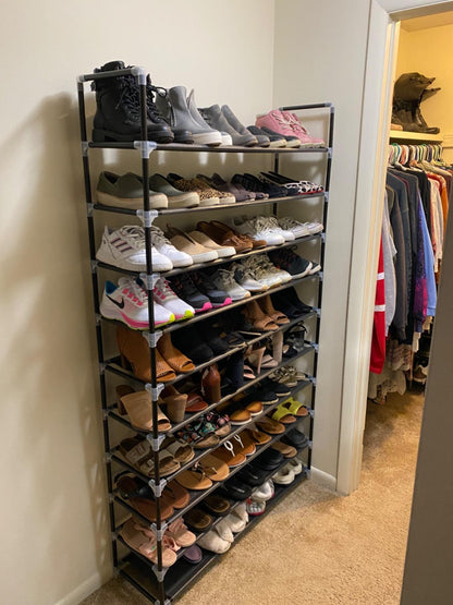 10 Tiers Shoe Rack 50 Pairs Non-Woven Fabric Shoe Tower Organizer Cabinet Black 39.4" x 11.1" x 68.9" - HWLEXTRA 