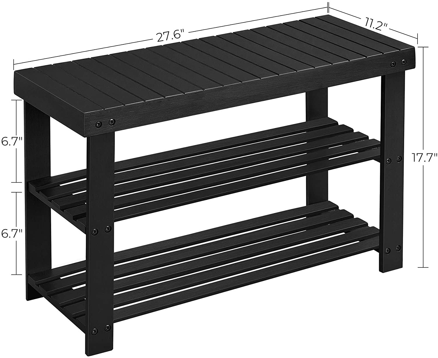 Black Shoe Rack Bench, 3-Tier Bamboo Shoe Organizer, Storage Shelf - HWLEXTRA 