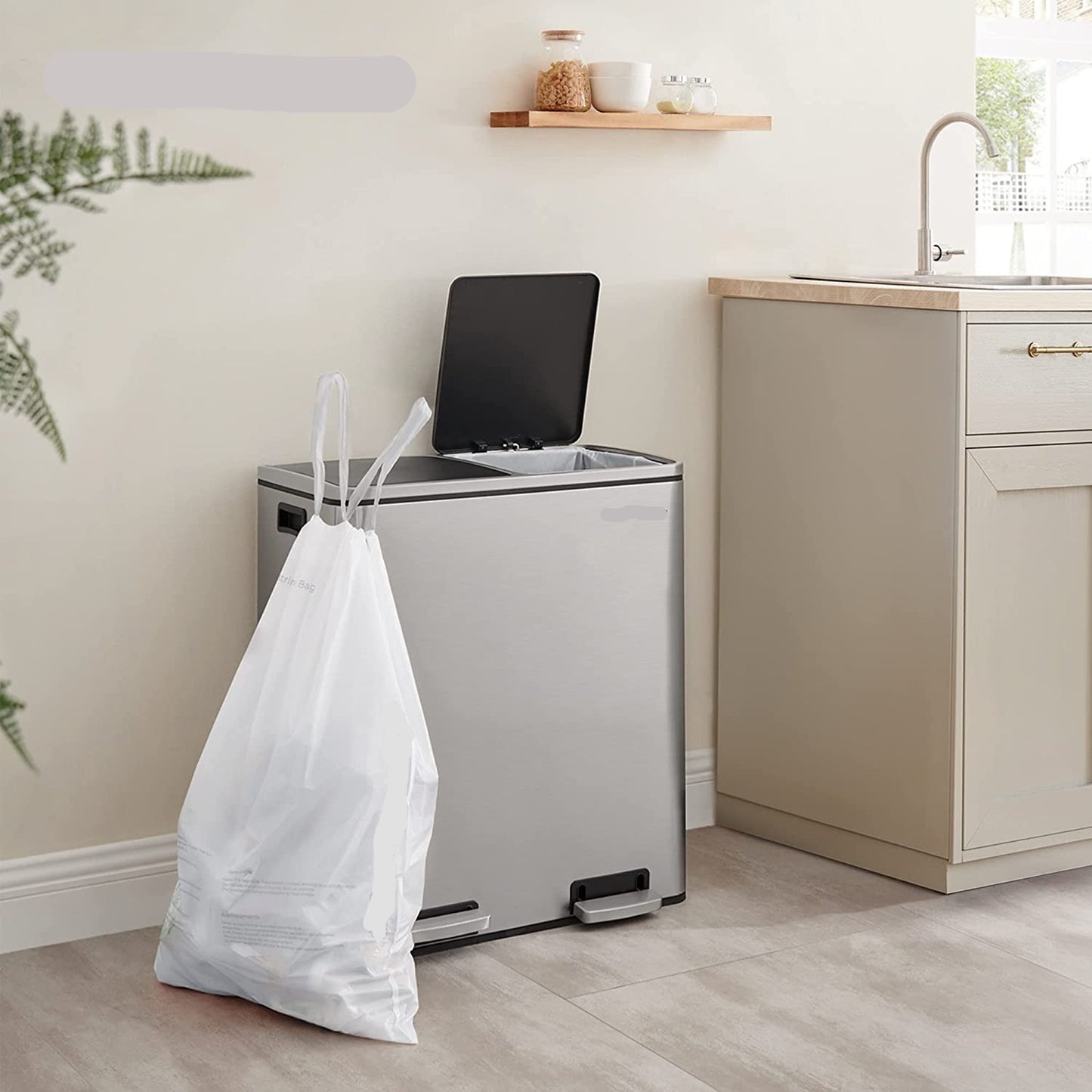 Drawstring Trash Bags, Custom-Fit, 8.5 Gallon Garbage Bags for 16 Gallon Dual Trash Can