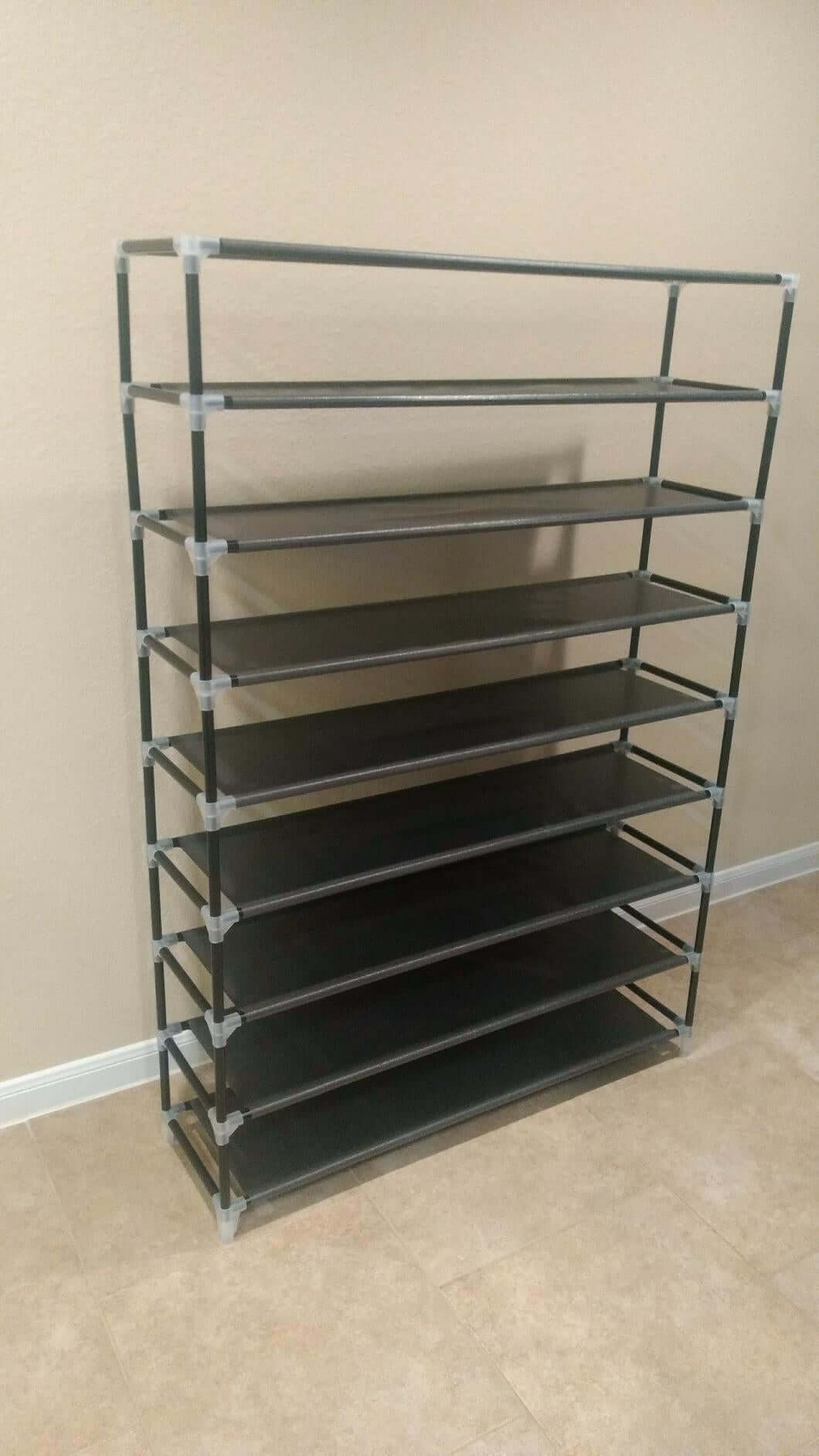 10 Tiers Shoe Rack 50 Pairs Non-Woven Fabric Shoe Tower Organizer Cabinet Black 39.4" x 11.1" x 68.9" - HWLEXTRA 