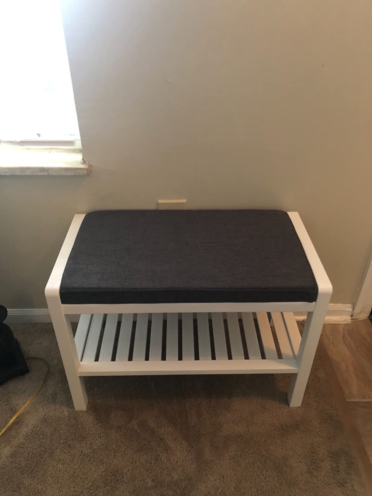 White Shoe Rack Bench with Padded Top - HWLEXTRA