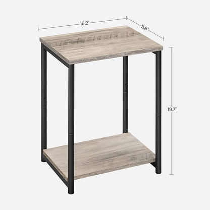 End Tables Set of 2, Side Tables with Storage Shelf, Slim Night Tables, Steel Frame
