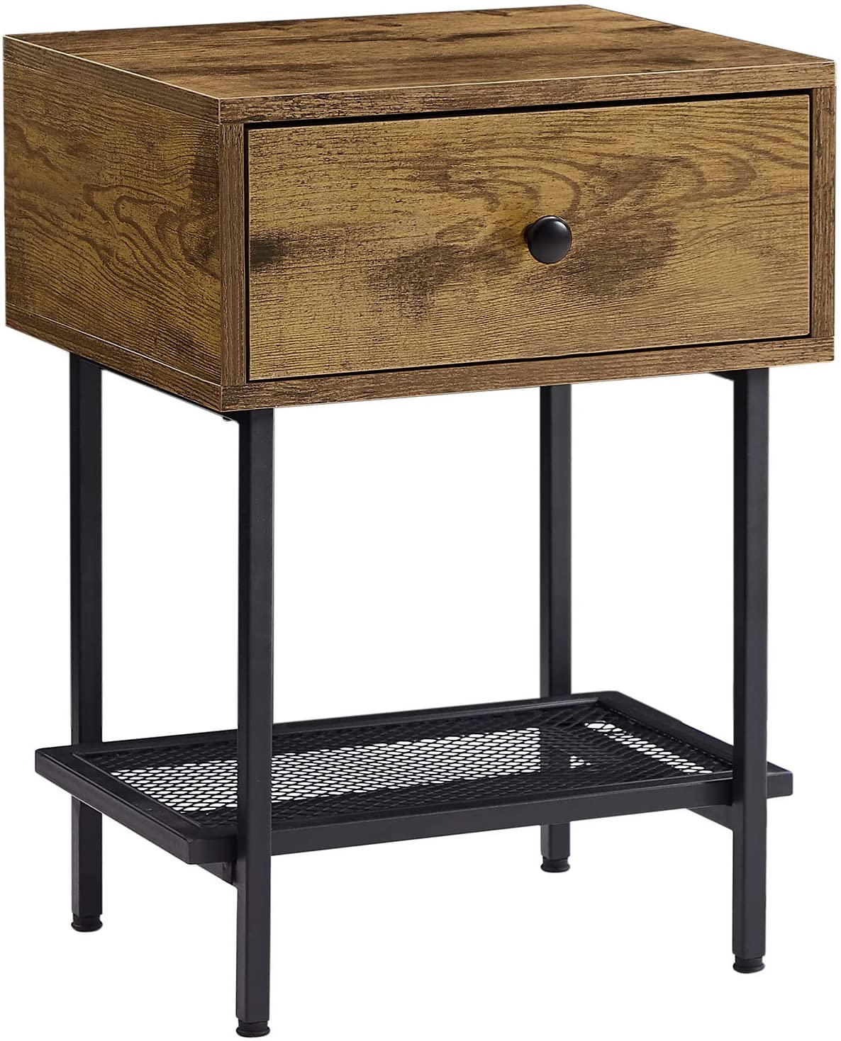 Wood End Table with Drawer, Modern Nightstand with Metal, Set of Two,White