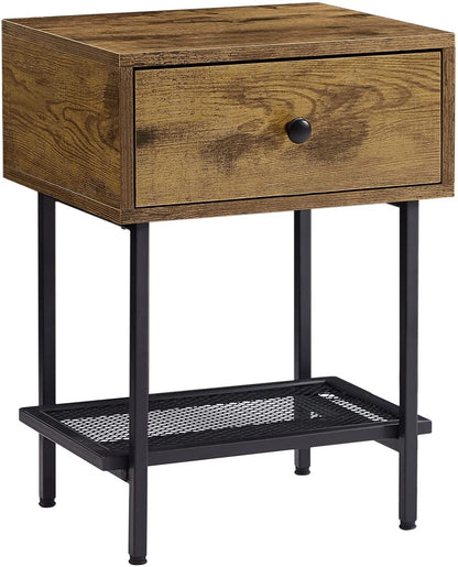 Wood End Table with Drawer, Modern Nightstand with Metal, Set of Two,White