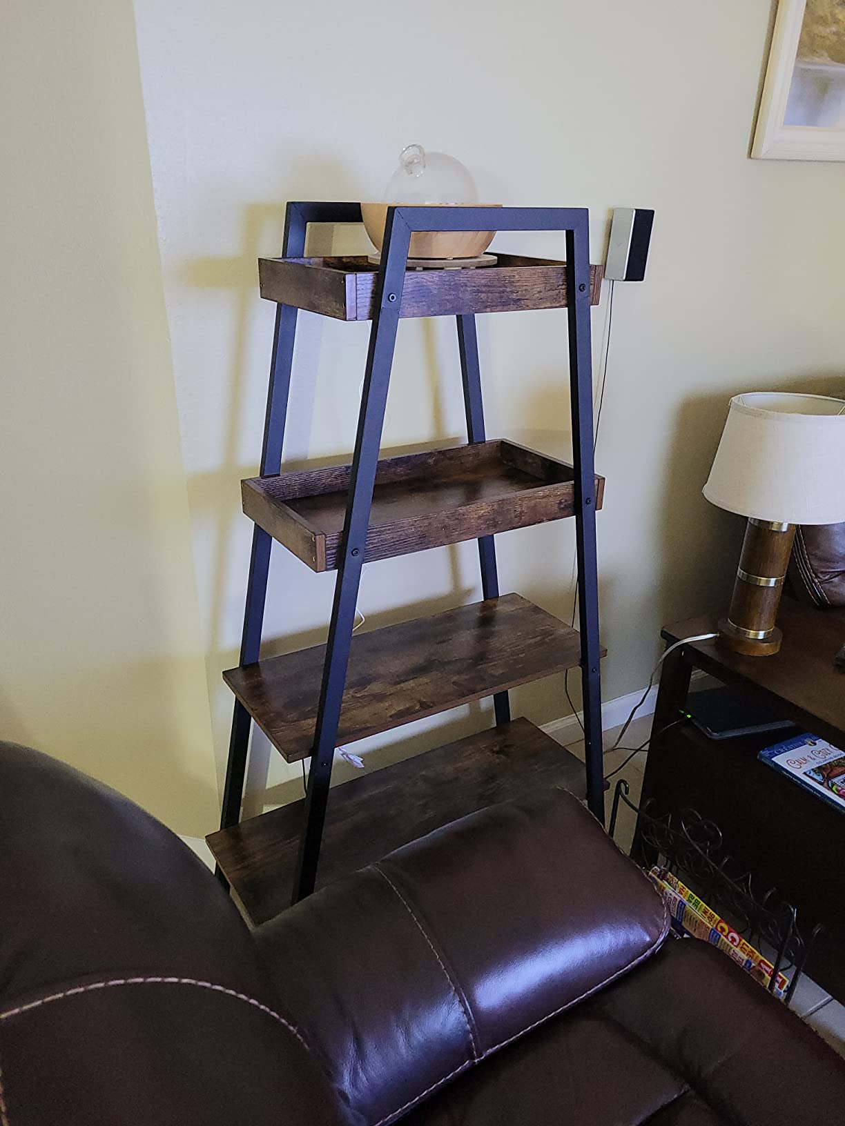 Ladder Shelf, 4 Tier Leaning Bookshelf Storage Bookcase Rack, Plant Stand