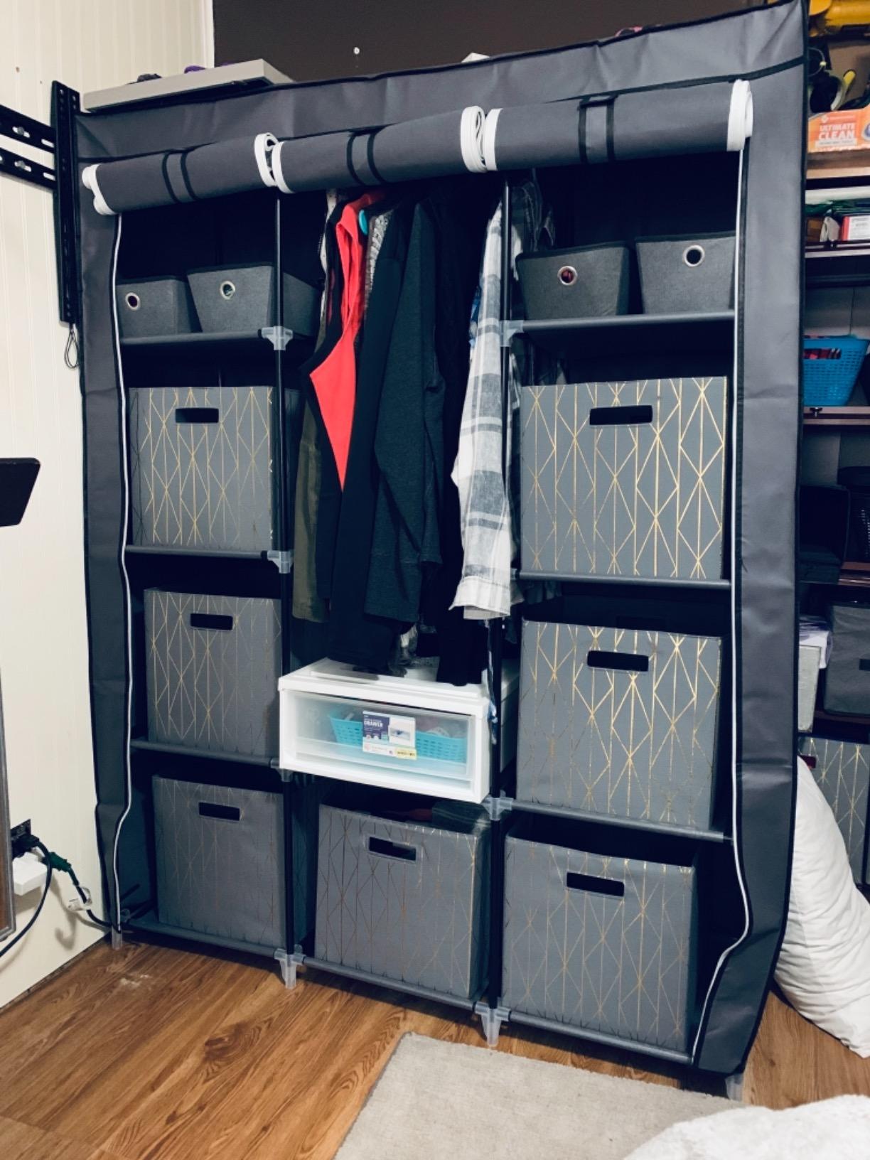 51" Portable Closet Organizer Wardrobe, Storage Organizer with 10 Shelves