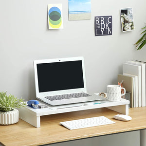 Bamboo Monitor Stand Riser, Ergonomic, Desktop Organizer, with Phone, Cup, Keyboard Storage