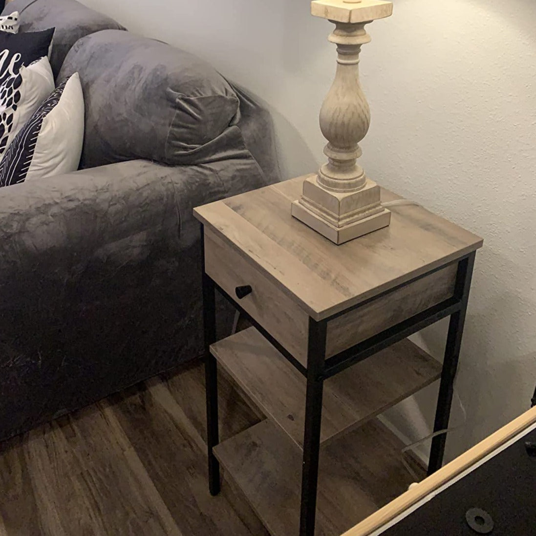 Nightstand, End Table, Side Table, Tall Nightstand with Drawer and Storage Shelves