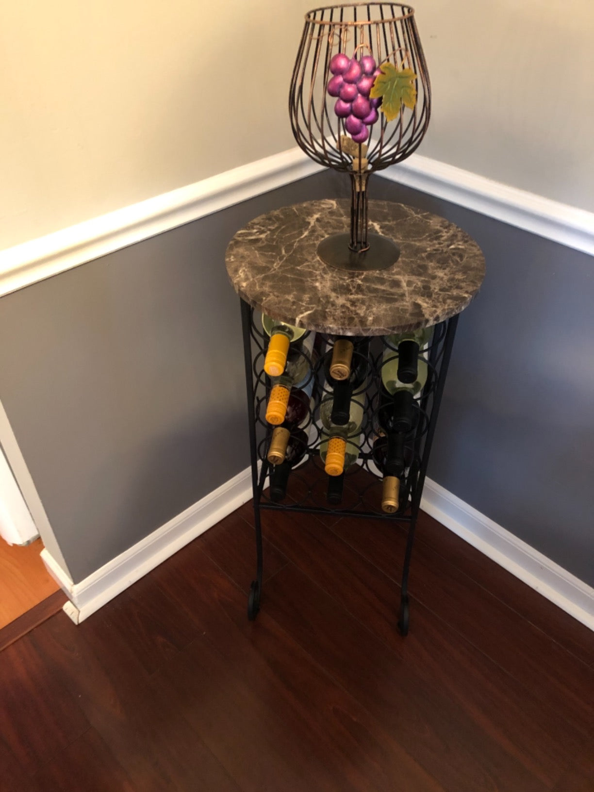 Metal Wine Rack Console Table, Holds 15, Freestanding Floor Bottles Organizer & Display Shelf