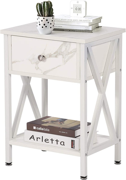 Versatile Nightstands X-Design Side End Table Night Stand Storage Shelf with Bin Drawer