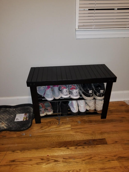Black Shoe Rack Bench, 3-Tier Bamboo Shoe Organizer, Storage Shelf - HWLEXTRA 