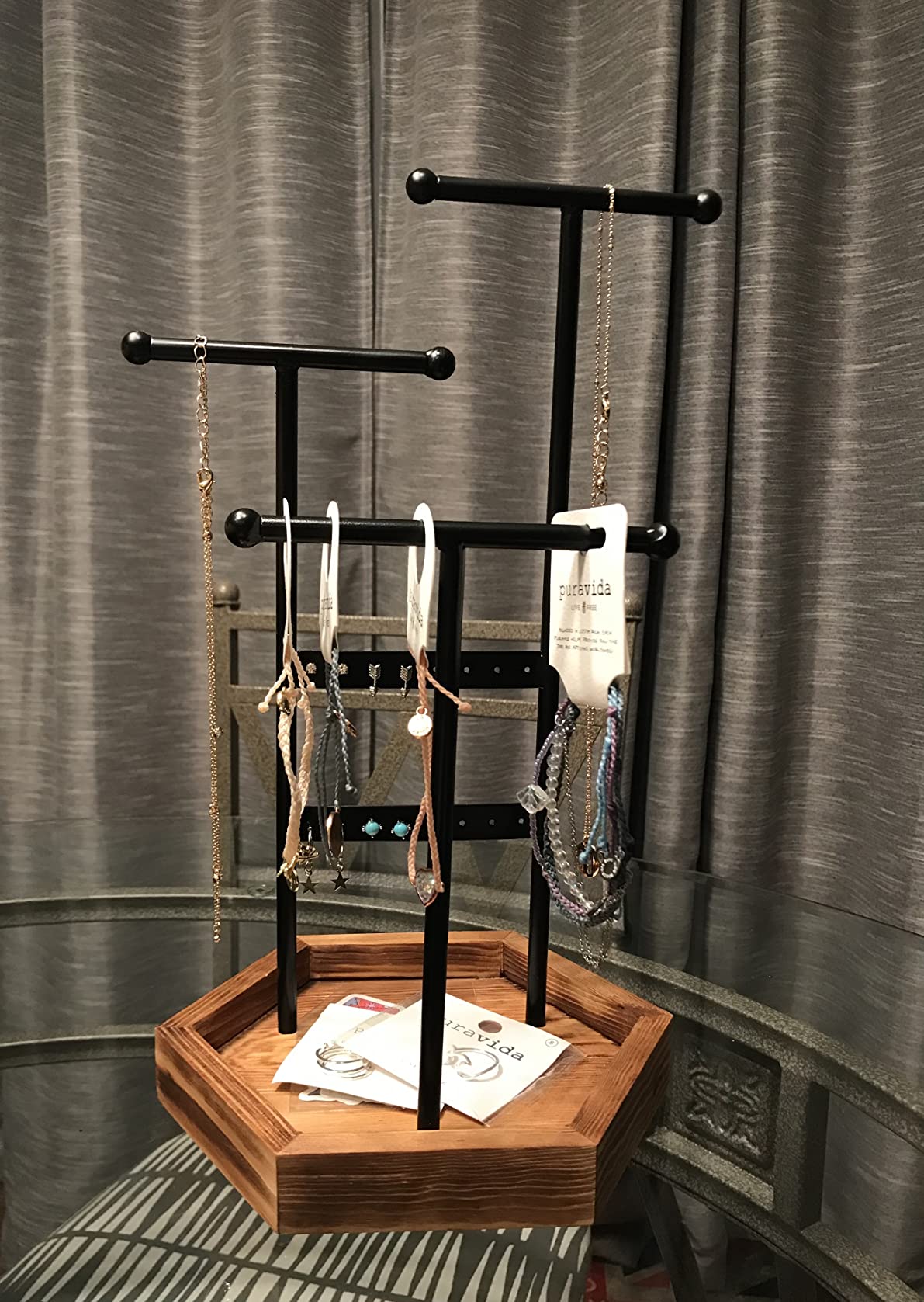 Jewelry Display Stand Holder, Metal and Wood Jewelry Tree, for Necklaces, Bracelets, Earrings, Studs, Rings
