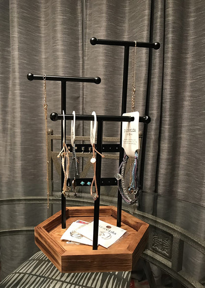 Jewelry Display Stand Holder, Metal and Wood Jewelry Tree, for Necklaces, Bracelets, Earrings, Studs, Rings