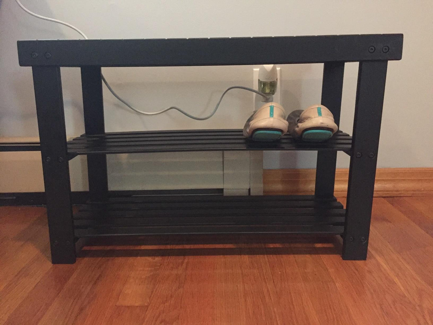 Black Shoe Rack Bench, 3-Tier Bamboo Shoe Organizer, Storage Shelf - HWLEXTRA 