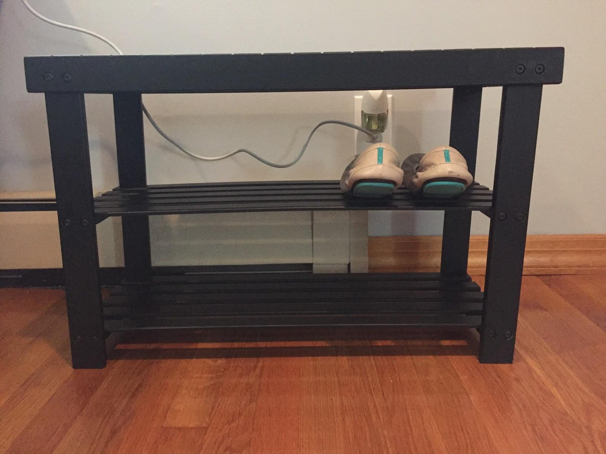 Black Shoe Rack Bench, 3-Tier Bamboo Shoe Organizer, Storage Shelf - HWLEXTRA 