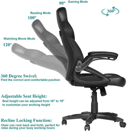 Gaming Racing Ergonomic High-Back Computer Chair, Adjustable Seat Height, Flip Up Arms