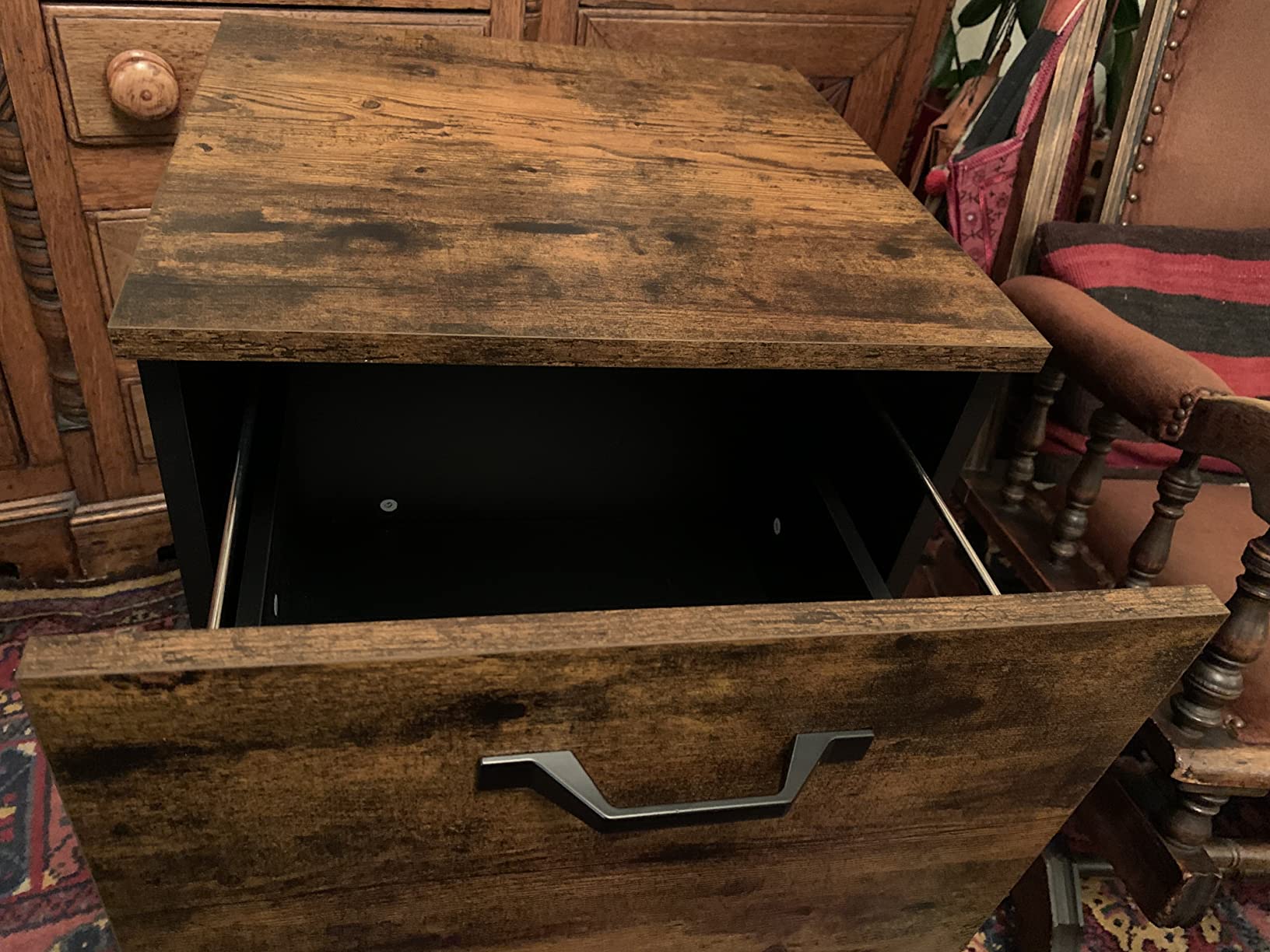 Rustic File Cabinet with 2 Drawers, Rolling Office Filing Cabinet with Wheels - HWLEXTRA 
