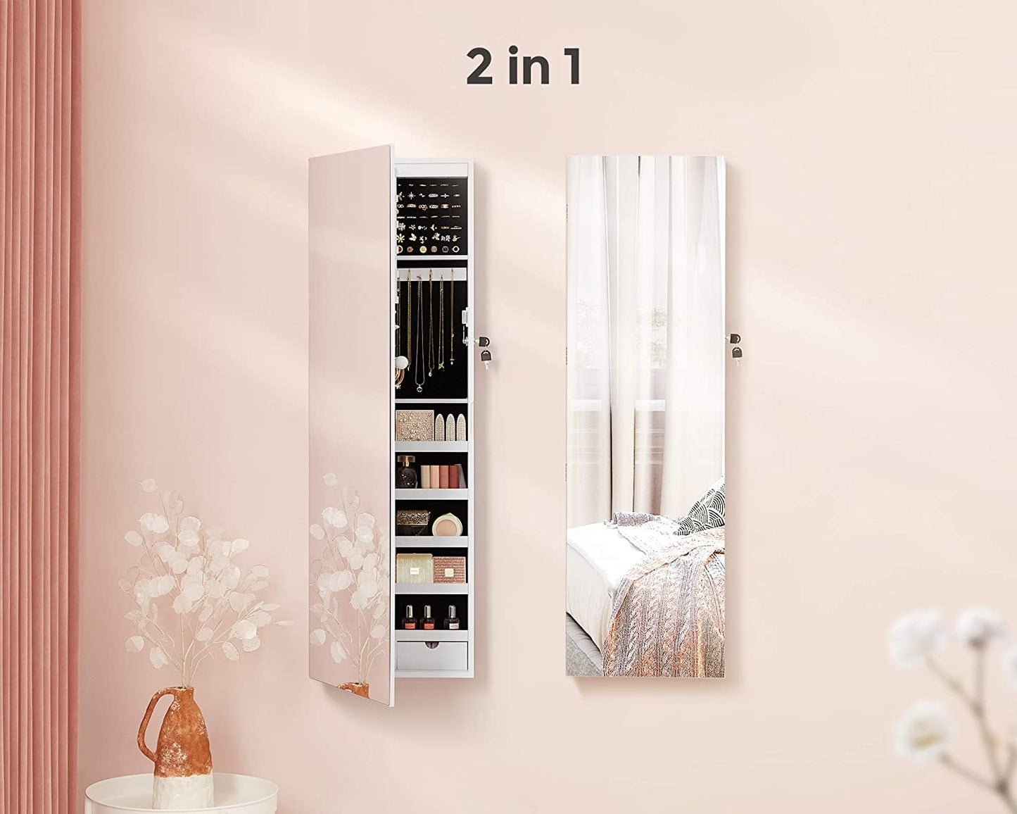 47.2" H Full Screen Mirror Jewelry Cabinet - HWLEXTRA 