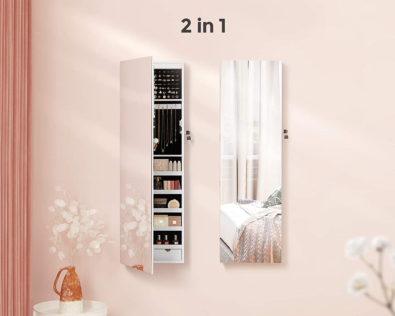 47.2" H Full Screen Mirror Jewelry Cabinet - HWLEXTRA 