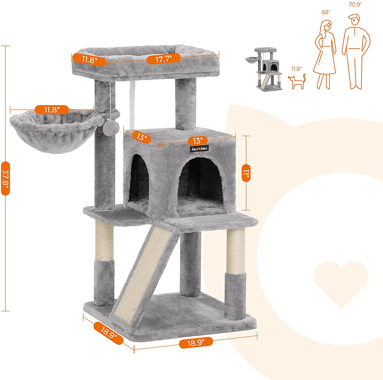 VERE Cat Tree with Sisal-Covered Scratching Posts - HWLEXTRA