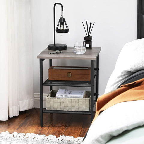 End Table, Nightstand with 2 Adjustable Mesh Shelves, Industrial Side Table for Living Room