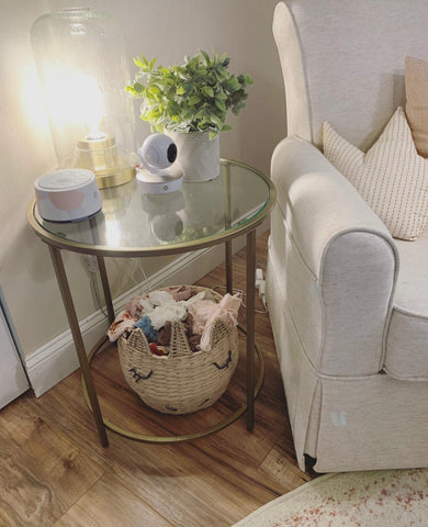 Round Side Table, Glass End Table with Metal Frame, Small Coffee Accent Table - HWLEXTRA 