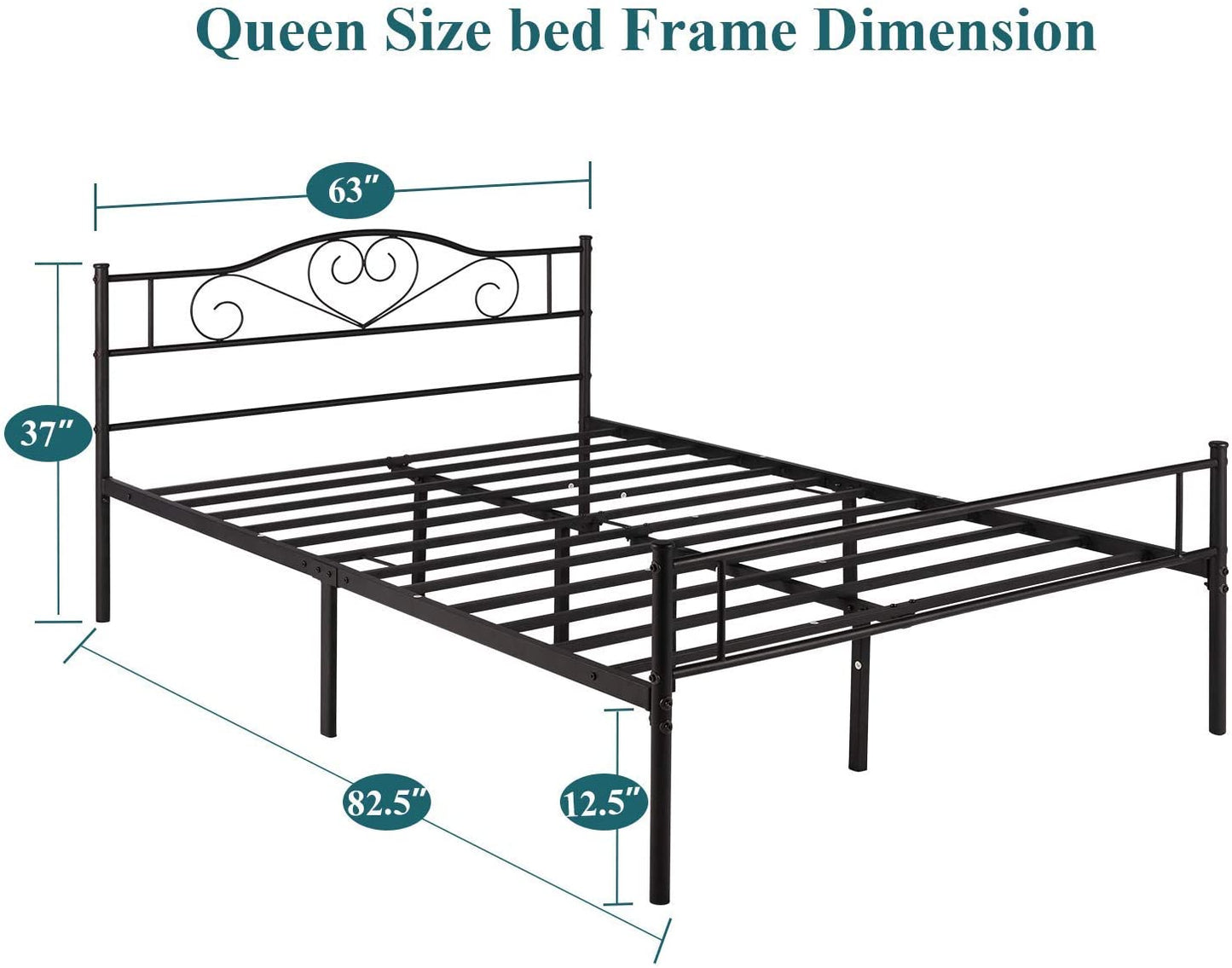 Metal Platform Mattress Foundation, Decorative Headboard & Footboard