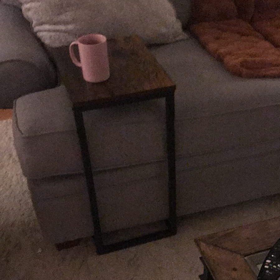 Slim End Table, Sofa Side Table, C-Shaped Snack Table, TV Tray Table with Metal Frame, Rustic Brown and Black