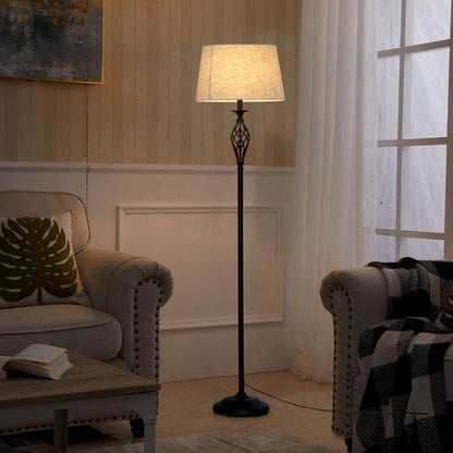 Floor Lamp with Linen Lampshade & Black lampbody Foot Pedal Switch Long-Distance Control