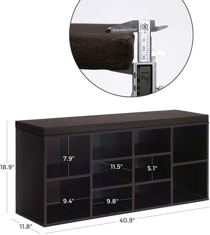 Cubbie Shoe Cabinet Storage Bench with Cushion, Adjustable Shelves, Holds up to 440lb - HWLEXTRA 