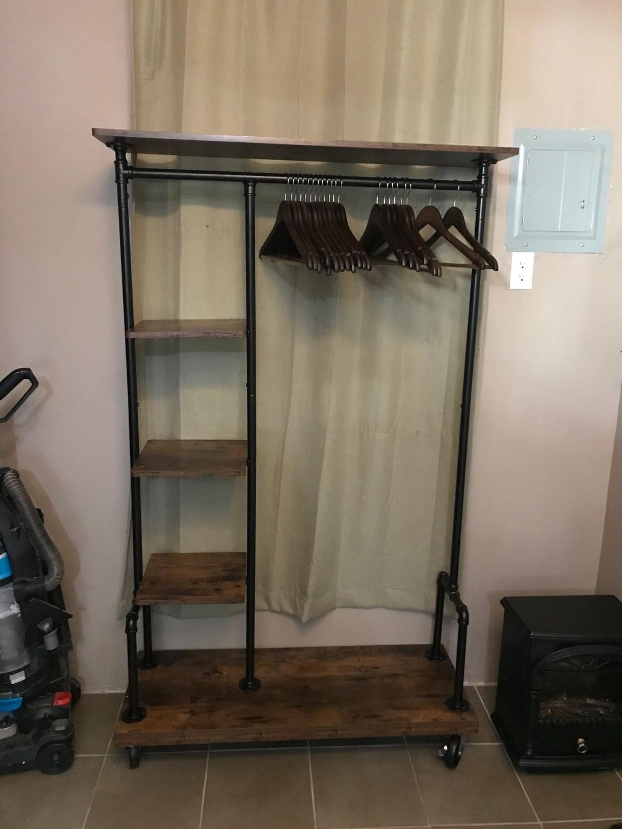 Industrial Brown Clothing Rack on Wheels - HWLEXTRA