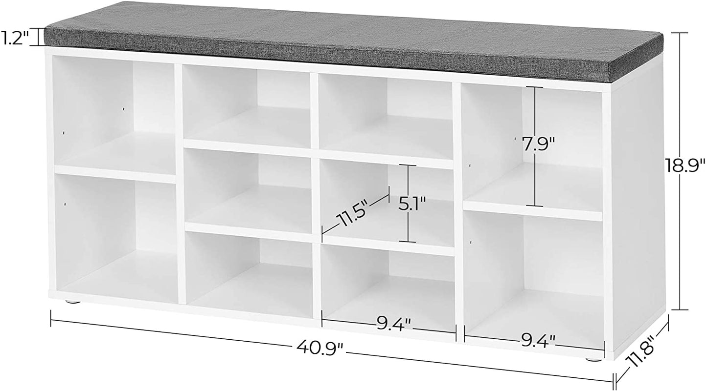 Cubbie Shoe Cabinet Storage Bench with Cushion, Adjustable Shelves, Holds up to 440lb