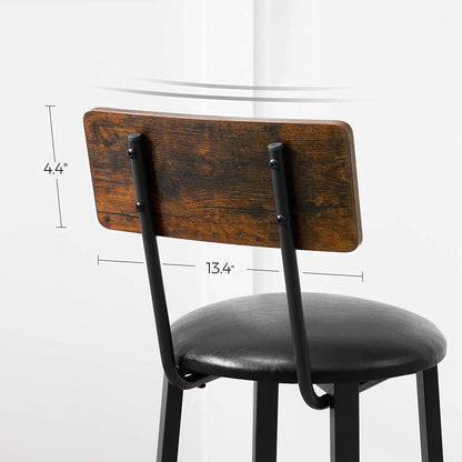 Bar Stools, Set of 2 PU Upholstered Breakfast Stools, 15.4 x 15.4 x 39.4 Inches