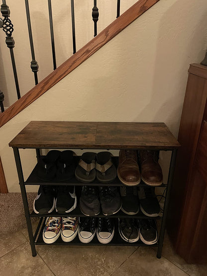 Shoe Rack 4 Tier, Narrow Shoe Organizer for Closet Entryway, with 3 Fabric Shelves and Top for Bags - HWLEXTRA 
