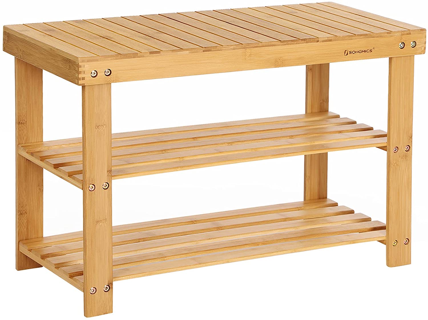 Bamboo 3-Tier Shoe Rack Bench, Shoe Organizer, Storage Shelf - HWLEXTRA 