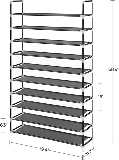 10 Tiers Shoe Rack 50 Pairs Non-Woven Fabric Shoe Tower Organizer Cabinet Black 39.4" x 11.1" x 68.9" - HWLEXTRA 