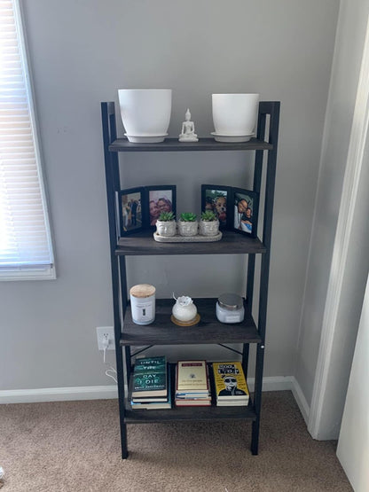 Charcoal Gray & Black 4-Tier Ladder Bookshelf - HWLEXTRA